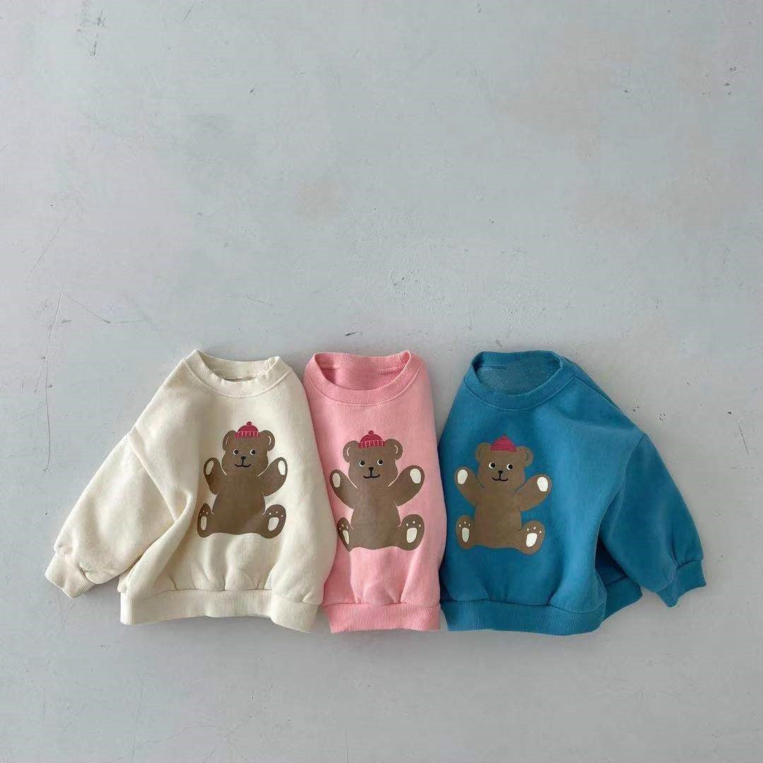 Baby Cartoon Bear Graphic Long Sleeves Cotton Casual Hoodies-0
